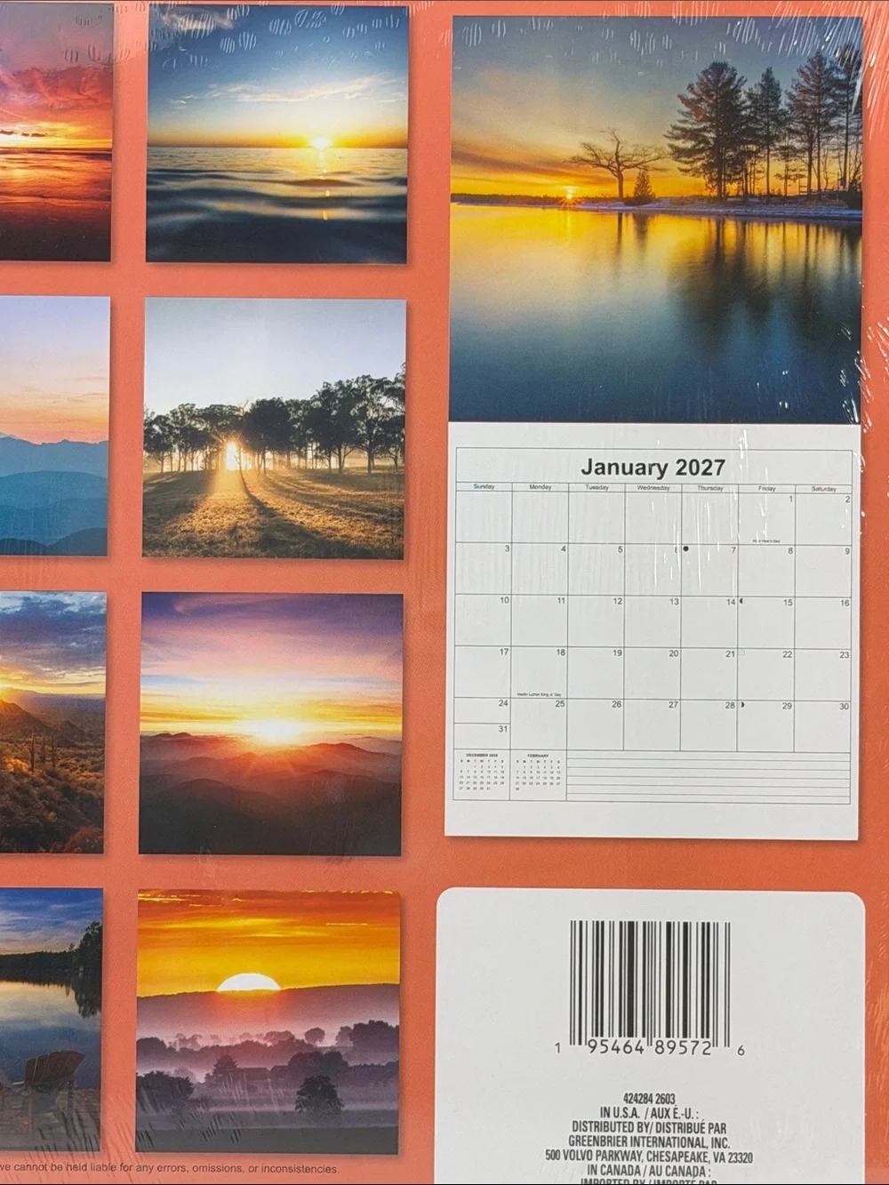 New 2027 Sunrises & Sunsets 12-Month Wall 12” X 24” Calendar